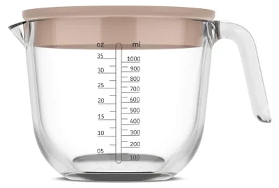 Productafbeelding van Mepal Chef, maatbeker van glas, Chef It, 1000 ml met deksel - chalk. Afmetingen: 200 x 146 x 129. Artikelnummer: 102311031500