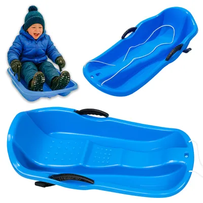 Obrázek produktu pro Dětské sáňky s brzdami a tažným lanem - robustní plast, protiskluzové sedátko, lehké a mrazuvzdorné - 84 × 39 × 25 cm, modrá barva