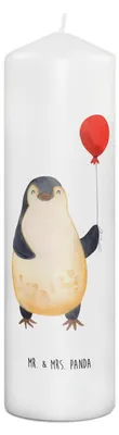 Produktbild von Mr. & Mrs. Panda Kerze Pinguin Luftballon 29 x 8 cm XL - Weiß - Geschenk, Jahrmarkt, Bedruckte, Blockkerze, Motivation, Stumpenkerze, Kirmes, Glück, Wachskerze, Freundin