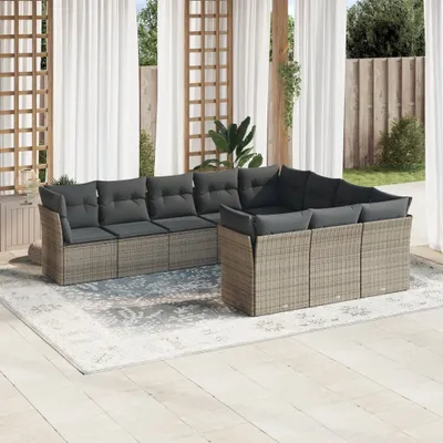 Produktbild von Design 10-tlg. Garten-Sofagarnitur mit Kissen Grau Poly Rattan, Gartenmöbel-Sets 2024 Neu