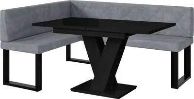 Produktbild von MEBLINI Eckbank für Esszimmer mit ausziehbarem Tisch  - Küchenbank - Essecke - Sitzecke Küche - ERIC - U-Beine 128x168x87cm Links - Grau Samt/M Schwarz Hochgl.