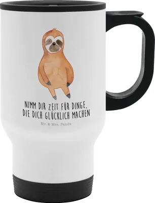 Produktbild von Mr. & Mrs. Panda To Go Becher Faultier Zufrieden - Weiß - Geschenk, thermosbecher, Mehrwegbecher, Zufriedenheit, Pause, Kaffeebecher, Happy, Thermobecher, Glück, Relaxen