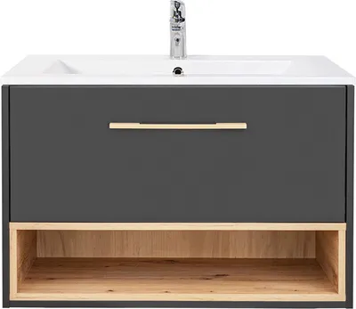 Produktbild von Waschtisch 80 cm inkl. Waschbecken BOLOGNA-56 in anthrazit mit Artisan Eiche Nb., B/H/T: ca. 81/58,5/46 cm