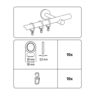 Produktbild von Gardinia Kreta Gardinenringe mit Gleiteinlage weiß 27/35mm cm