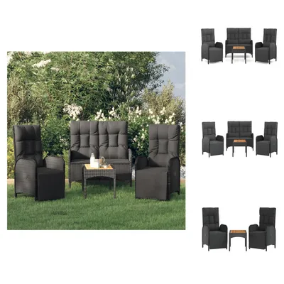 Produktbild von vidaXL 4-tlg. Garten-Essgruppe mit Kissen Schwarz Poly Rattan -  Gartenmöbel-Sets