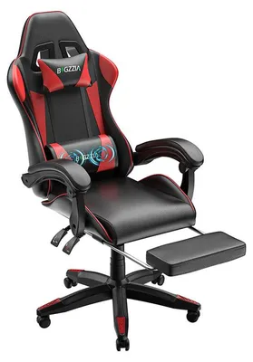 Image de Fauteuil gaming, fauteuil de bureau ergonomique avec fonction massage et repose-pieds, fauteuils de bureau, fauteuil PC pour le travail et la détente, rouge