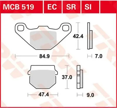 Obrázek produktu pro TRW Sada brzdových destiček MCB519SI Overland KX125 RM80 RC12A RS4 50 TK Blade Vector Senda 50SM ET Qu