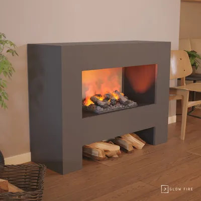 Produktbild von GLOW FIRE Elektrokamin 'Fallada' | Wasserdampf Kamin mit OMC 500 inkl. Holz in schwarz als Raumteiler | HxBxT: 90x120x40 cm