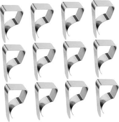 Produktbild von 16 Mini-Edelstahlclips, rostfrei – sicherer Halt – für drinnen und draußen – Tischdeckenhalter – Tischschutz – kleine Größe