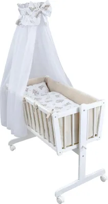 Produktbild von Baby-Delux Wiege Schaukelwiege Babywiege Weiß 90x40 cm Bettset Komplett Waffelpique Wiegenset Bärchen beige