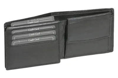 Produktbild von LEAS Geldbörse Herren extra dünn mit RFID Schutz und Klappe, Herren Geldbeutel flach in Echt-Leder, Portmonee im Querformat, schwarz