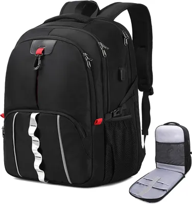 Produktbild von 18,4 Zoll extra großer Laptop-Reiserucksack (55 l), Gaming-Rucksack mit USB-Ladeanschluss, Handgepäck, TSA-konform, flugtauglich, für Damen und Herren, schwarz