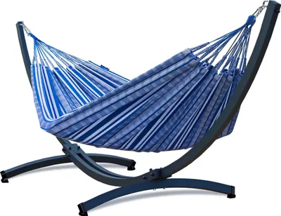 Produktbild von Potenza Outdoor Pereira Hängematte mit Aluminium Gestell für 2 Personen I 100% Baumwolle Doppelhängematte 230x160 cm, 200kg I Hängemattengestell 200kg, wetterfest