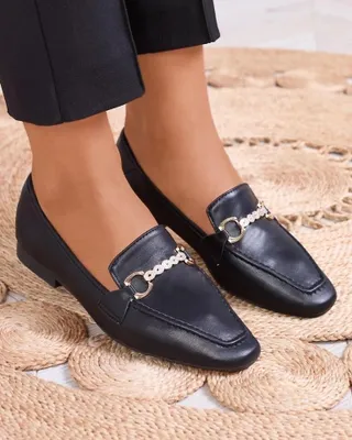 Produktbild von Schwarze Damen Mokassins mit Goldverzierung Suletta- Footwear, Größe 36