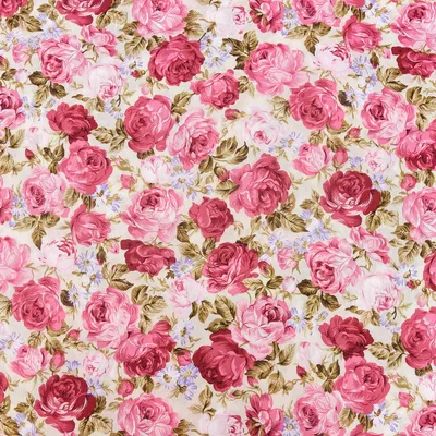 Produktbild von Baumwollstoff Meterware Rosen grün rot rosa 145cm