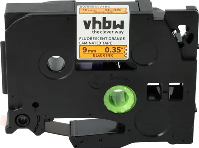 Produktbild von vhbw Schriftband-Kassette kompatibel mit Brother PT 1000, 1200P, 1200, 1090, 1080, 1010, 1000-Serie Etiketten-Drucker 8m x 9mm Schwarz auf Neon-Orange