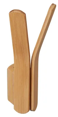 Produktbild von Relaxdays Wandhaken Bambus, zum Schrauben, Garderobenhaken doppelt, Kleiderhaken Garderobe, HBT: 15 x 6,5 x 6 cm, natur