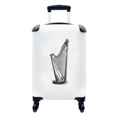 Produktbild von MuchoWow® Koffer Handgepäck Trolley Rollkoffer Kleine Reisekoffer mit 4 Rollen - Jahrgang - Harfe - Musik - Cabin Size < 55x40x23 cm & 55x40x20 cm - Fotokoffer - Kabinenkoffer - Boardgepäck - Reise-Box - Reisekoffer - Reisegepäck - Koffer mit Bild - Trolley für Kinder