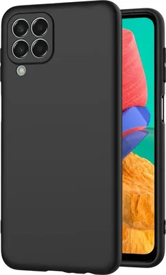 A black phone case is shown from the back, with the phone inside it visible on the right.