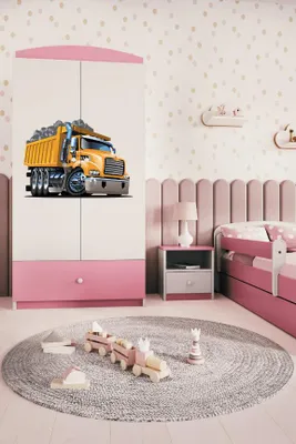 Produktbild von Kinderkleiderschrank Babydreams Drehtürenschrank Kleiderschrank Lastwagen Hellrosa