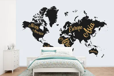 Produktbild von Weltkarte-Wandtattoo-Lettern - Gold - Breite 420 cm x Höhe 280 cm