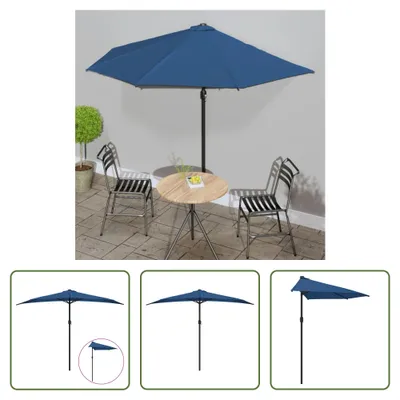 Image de The Living Store Parasol de balcon, mât en aluminium, bleu, 300 x 155 x 223 cm, demi-rond