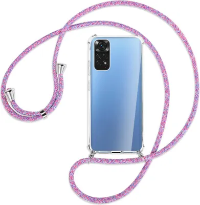 Produktbild von Handykette Backcover-Schutzhülle mit Band (Metall silberfarben) für Xiaomi Redmi Note 11S 4G - lila/rosa/blau