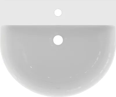 A top-down view of a white ceramic sink with two holes.