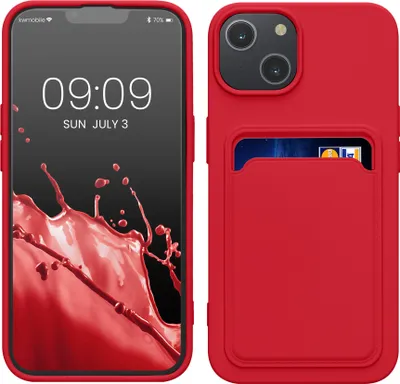 Obrázok produktu pre kwmobile puzdro na mobilný telefón kompatibilné s puzdrom Apple iPhone 14 - kryt na mobilný telefón s priehradkou na karty - v červenej farbe
