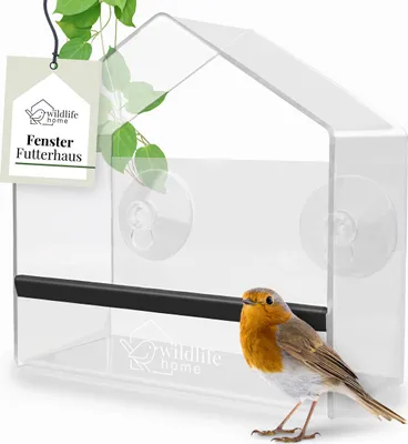 Produktbild von WILDLIFE HOME Fenster Futterhaus für Vögel I Transparent mit Saugnäpfen I Vogelhaus, Futterspender, Vogelfutterhaus für Meisen, Spatzen & Wildvögel, Birdy