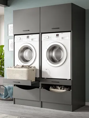 Produktbild von Waschmaschinenschrank "Flexy" in grau Set 2-teilig 132 x 195 cm
