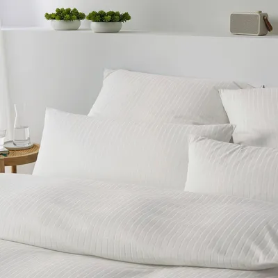 Produktbild von Elegante Bettwäsche 3507 Solid Stripe I Größe 80x80 155x220 cm I Farbe 7 Wollweiß I Reine Baumwolle