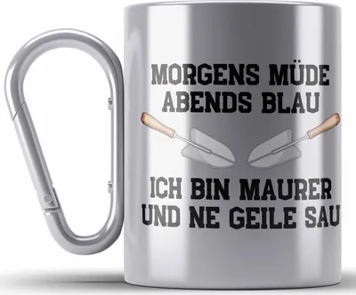 Produktbild von Trendation - Maurer Edelstahl Tasse Karabiner Geschenk Mit Spruch Maurer Geschenkidee Lustig Männer Karabiner Edelstahl Tasse Karabiner Edelstahl (Silber)