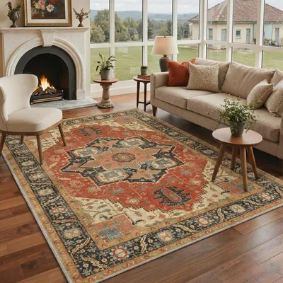 Zdjęcie produktu dla Dywan do salonu, 160x230 cm, czerwony, styl vintage, antypoślizgowy, można prać w pralce