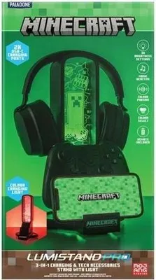 Obrázok produktu pre Stolný stojan na slúchadlá Minecraft s osvetlením a diaľkovým ovládaním (výška: 30 cm) / Minecraft Headphone Stand with RGB lighting plus remote control (height: 30 cm)