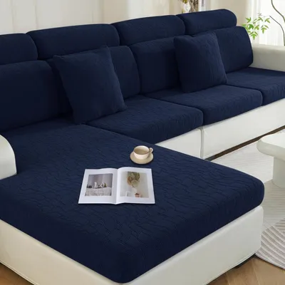 Productafbeelding van Kussenhoes voor zitkussen, stretch, donkerblauw, geschikt voor 2 personen, antislip, wasbaar, geometrisch design