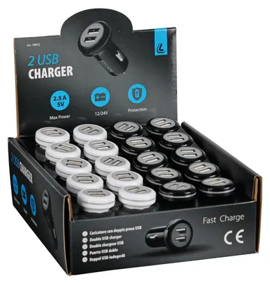Obrázok produktu pre Displej 20 ks - Nabíjačka batérií 2 USB porty - 2400 mA - 12/24V