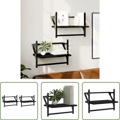 Obrázek produktu pro The Living Store Nástěnné police s tyčí 2 ks černé 40x25x30 cm