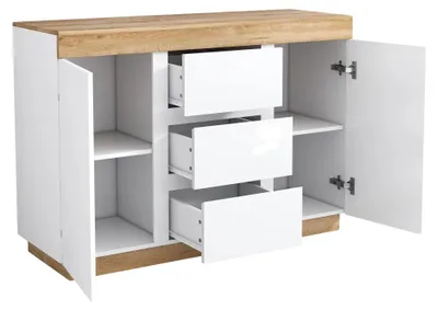 Immagine prodotto di Mobile contenitore, 3 cassetti, 2 ante, bianco e rovere