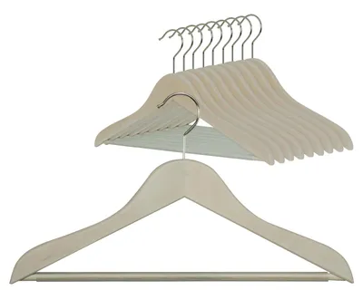 Immagine prodotto di Appendini in legno MAWA, 10 pezzi, appendini Classic RFS, camicie, bluse, ecologici, certificati , faggio, ruotabili a 360°, 41 cm, tinti di bianco
