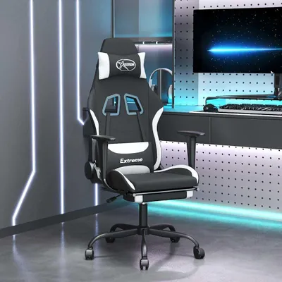 Produktbild von vidaXL Gaming-Stuhl mit Massage & Fußstütze Schwarz und Weiß Stoff