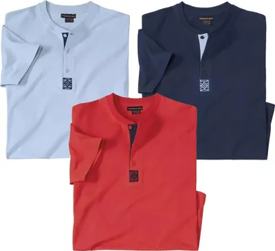 Image de Atlas For Men - T-shirt col Henley pour homme (pack de 3) AF1540 (3XL) (Bleu/Rouge/Bleu marine)