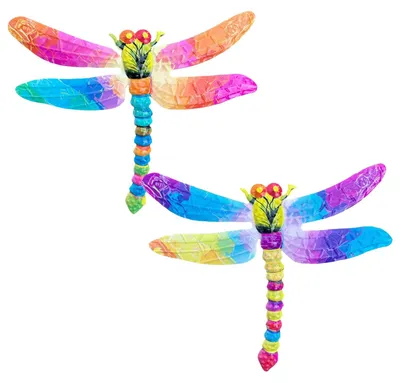 Immagine prodotto di Set di 2 decorazioni per il giardino a forma di libellula, realizzate in metallo, adatte sia per interni che per esterni