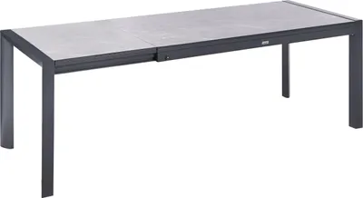 Produktbild von BELIANI Gartentisch Grau HPL-Platte Steinoptik Rechteckig 160/220x90 cm Ausziehbar mit Metallgestell Aluminium Modern Outdoor Esstisch für 6 Personen