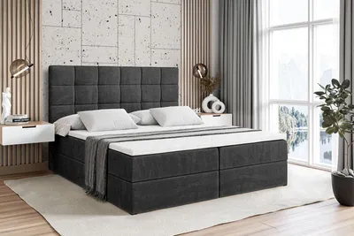 Produktbild von ALTDECOR Boxspringbett mit Matratze und Lattenrost  - BRUGO  - 200x200 cm  - Schwarz Samt - Boxbett, Topper, Polsterbett mit Bettkasten, Bett mit Stauraum H3 -Matratze, Doppelbett, Springboxbett