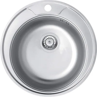 Produktbild von Rundes Einbauspülbecken aus Stahl mit Einzelbecken 49x17cm Satin + Twist Siphon