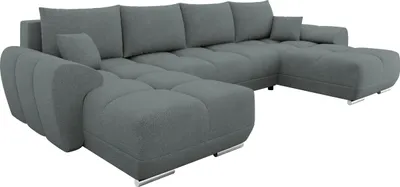 Produktbild von MIRJAN24 Ecksofa Logo U mit Bettkasten und Schlaffunktion, Seite universal, Rückenlehne in Form beweglicher Kissen (Farbe: Velo 635)