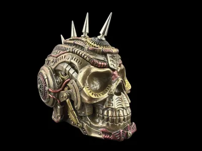 Produktbild von Draugr-Totenkopf-Schatulle im Steampunk-Stil – Schatulle in Bronzeoptik, handbemalt, 10 cm × 15 cm × 14 cm, Modell WU78024A4
