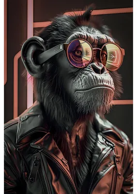 Image de Tableau sur verre synthétique Singe stylé avec lunettes 65x97 cm, Tableau mural moderne pour décoration intérieure