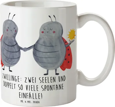 Produktbild von Mr. & Mrs. Panda Kaffeebecher Zwillinge Abenteuer - Weiß - Geschenk, Geschenke Astrologie, Kreativ, Sternzeichen, Horoskop, Trinkbecher, Spontanität, Eigenschaften, Tasse